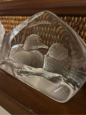 Mats Jonasson Crystal Glass Engraved Ducks